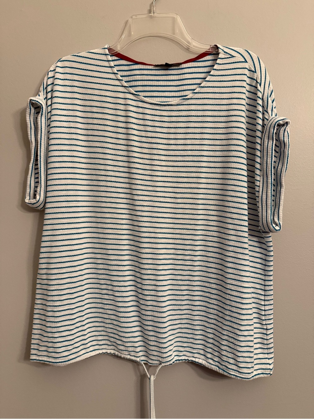 Adrianna Papell striped blouse, large, white/blue, VGUC